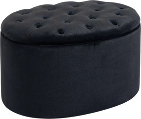 HOMCOM Tároló Puff, Bársonyos Béleléssel, Ovális Forma, Tároló Láda Nappaliba, Hálószobába, Előszobába 71 x 52 x 42 cm, Fekete | Aosom