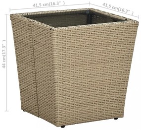 bézs polyrattan és edzett üveg dohányzóasztal 41,5x41,5x44 cm