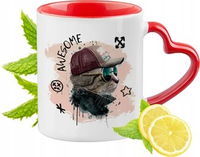 Cica Cicák Piros Bögre Szív Alakú Füllel Ajándék