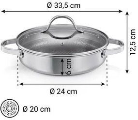 Tescoma SteelCRAFT mély serpenyő fedővel  átmérő 24 cm, 2 fogantyúval, 24 cm