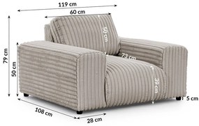 Világosszürke kordbársony fotel Justin – Ropez