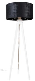 Modern állólámpa állvány fehér, fekete bársony árnyalattal 50 cm - Tripod Classic