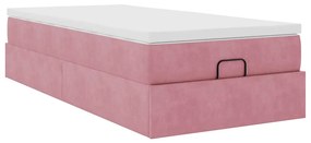 Ottomán ágykeret matraccal rózsaszín 90x190 cm bársony