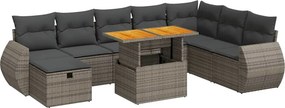 vidaXL 9 részes szürke polyrattan akácfa kerti ülőgarnitúra párnákkal