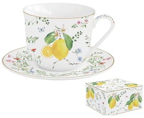 R2S.1182FCIT Porcelán reggelizőcsésze+alj 370ml dobozban, Fleur et Citrons