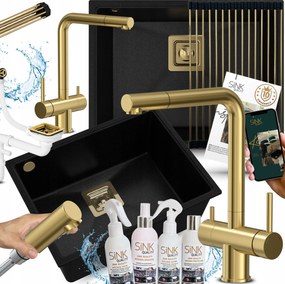 Gránit Mosogató Függesztett Asztali Arany Háromutas Csaptelep 12e