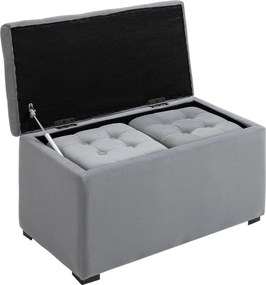 HOMCOM 3 részes tárolószett, 2 x puff, kárpitozott pad, lábtartó, tárolódoboz, max. 130 kg, mikroszálas anyag, hab, 75 x 40 x 42 cm, világosszürke | A
