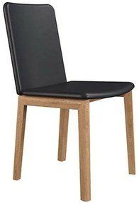 SM47  design szék, fekete bőr, olajozott natúr tölgy láb