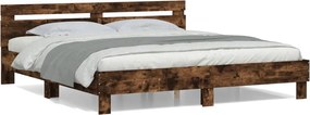 vidaXL füstös tölgy színű szerelt fa ágykeret fejtámlával 160x200 cm