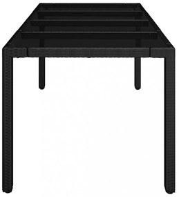 fekete polyrattan üveglapos kerti asztal 190 x 90 x 75 cm