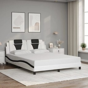 fehér és fekete műbőr ágykeret fejtámlával 160 x 200 cm
