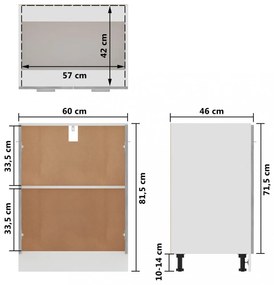betonszürke szerelt fa alsószekrény 60 x 46 x 81,5 cm