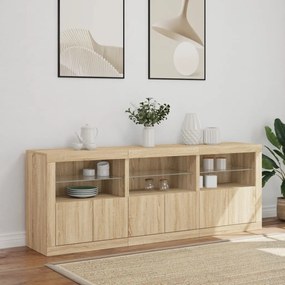 sonoma tölgy színű tálalószekrény LED-ekkel 181,5 x 37 x 67 cm