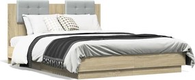 vidaXL sonoma tölgy színű szerelt fa ágykeret fejtámlával 140x190 cm