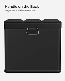 Kis szelektív konyhai hulladékgyűjtő, pedálos fedéllel, 3 x 8 literes  vödörrel, acél, fekete