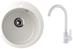 Ulgran U-405-341 Gránit Mosogatótálca és Gamma DECO Mosogató Csaptelep Szett - Fehér
