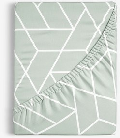 Goldea pamut körgumis lepedő - mozaik minta, zsálya alapon 90 x 200 cm