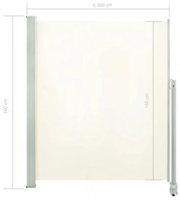 krémszínű behúzható oldalsó terasz napellenző 160 x 300 cm