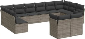 vidaXL 12 részes szürke polyrattan kerti ülőgarnitúra párnákkal