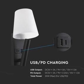 LED fali lámpa USB-porttal LED/2W/230V 3000K fekete/fehér