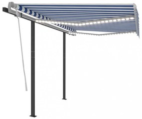 kék és fehér kézzel kihúzható LED-es napellenző 3,5 x 2,5 m