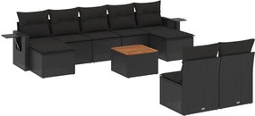 vidaXL 10 részes fekete polyrattan kerti ülőgarnitúra párnákkal
