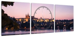 A Prágai vár és a Moldva képe (órával) (90x30 cm)