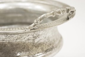 Fém ezüst antikolt füles virágtartó talpas kaspó 23,5x34,5x30,5cm