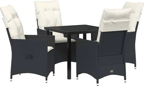 vidaXL Kert étkező szett párnával 5 pcs Fekete polirattan
