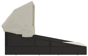 Fekete polyrattan napágy összecsukható tetővel 200x114x128 cm