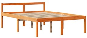 viaszbarna tömör fa könyvespolcos ágy matrac nélkül 135 x 190cm