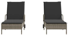 2 db világosszürke polyrattan napozóágy párnával