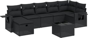 vidaXL 8 részes fekete polyrattan kerti ülőgarnitúra párnákkal