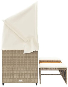 3 személyes bézs polyrattan kerti kanapé baldachinnal/székkel
