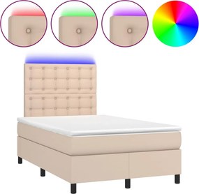 vidaXL cappuccino színű műbőr rugós ágy matraccal és LED-del 120x200cm