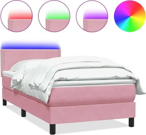 vidaXL rugós és LED-es ágy matraccal rózsaszín 100x220 cm bársony