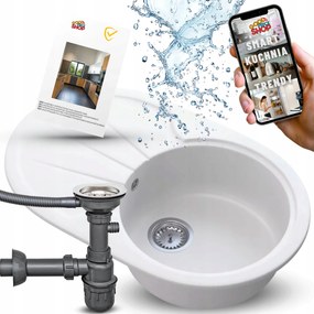 Egymedencés Gránit Mosogató Fehér Ovális Konyhai Csepegtetővel 3az1ben