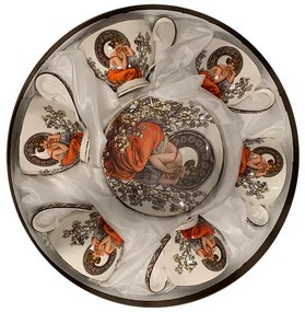 Mucha 6 személyes porcelán teáskészlet