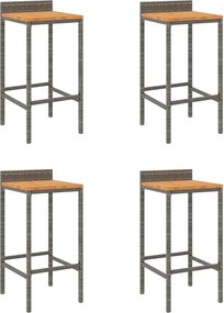 vidaXL 4 db szürke polyrattan és tömör akácfa bárszék