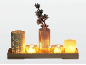 Gyertyatartó szett fa tálcán Winter Time, 6 db,10,5 x 32,5 cm