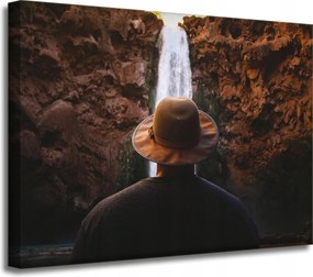 Vászonkép Emberek Vízesés Hegyek 40x30