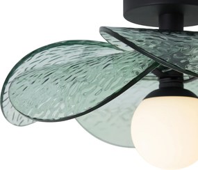 Design mennyezeti lámpa fekete zöld bordázott üveggel - Kemner
