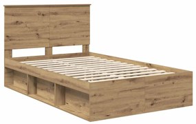 vidaXL Ágykeret fejtámlával Művészi tölgy 120 x 200 cm Tömör fenyőfa