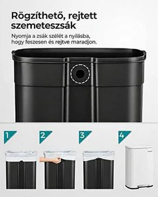 Konyhai pedálos kuka, 50l szemetes kuka puha záródással, fehér