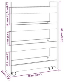 4 szintes barna tölgy színű szerelt fa keskeny tárolókocsi