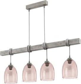 Brilagi - Zsinóros csillár WOOD GLASS 4xE27/60W/230V fenyő/szürke/füstös bézs