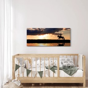 Kép - Lovas egy lovon naplementében (120x50 cm)
