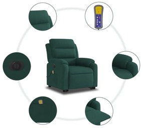 vidaXL elektromos felállást segítő sötétzöld bársony masszázsfotel