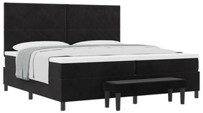Box Spring Ágy Mattal és Padokkal Fekete 200x200 cm Bársony