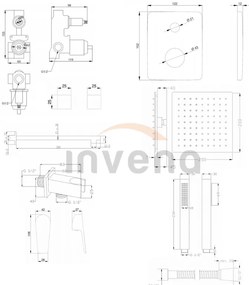 Invena Dokos, rejtett zuhanygarnitúra 2 kivezetéses testtel, fényes króm, INV-BS-19-CK2-A